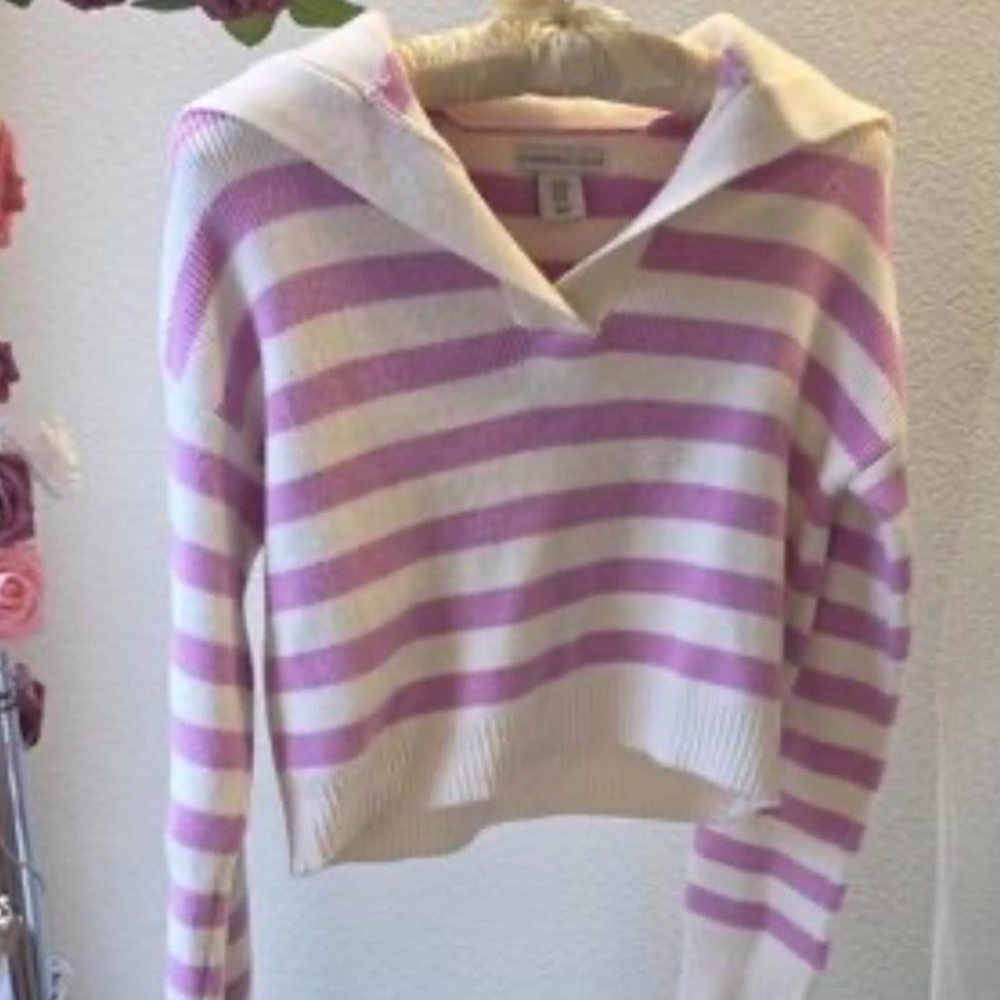 pink/purple stipe sweater Size M For love and lemons Maud Boxy Crop Sweater dupe